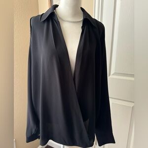 Michael Kors Designer Collection Italian 100%Silk Blouse Top Black SZ Large